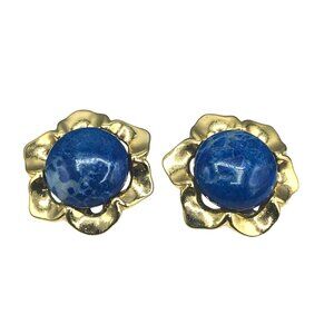 Vintage Gold Plated Flower Earrings with Sodalite Stone Center, Clip On OOAK Gif